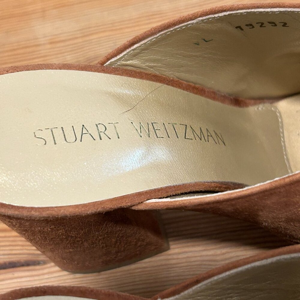 Stuart Weitzman Camel Suede Block Heel Mules | Le… - image 8